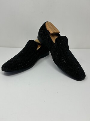 Moretti Gold Label Bolton Mens Sz 9 Black Rhinestone Loafers Shoes Z1
