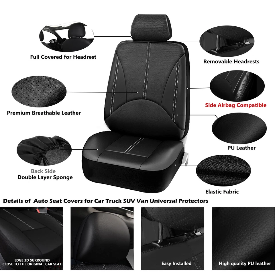 For Chevrolet Car Seat Cover PU Leather 5-Seats Full Set Front Rear Protectors Foto 4 de 4