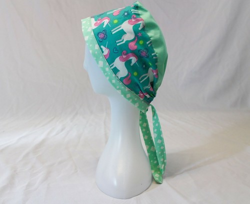 Pink & Green Unicorns Surgical Scrub Cap Chemo Dental Hat - Picture 2 of 5