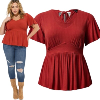 TORRID Pointelle Rib V-Neck Babydoll Top NWT   Sz 4X  24.5 p2p   28 Top2bottom