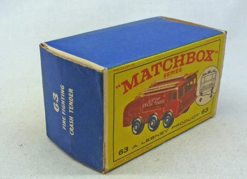 Lesney Matchbox MB63b Fire Crash Tender ORIGINAL Empty E1 Type Box Dark Blue