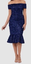 XSCAPE Women's Blue Off-The-Shoulder Sleeveless Lace Fit & Flare Dress Size 8