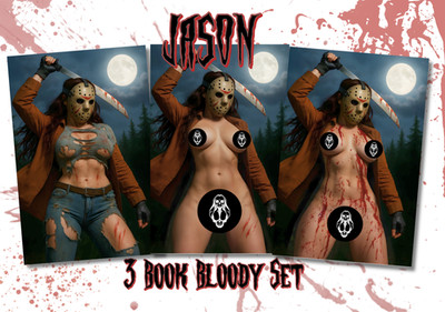 JASON 3 BLOODY 3 BOOK SET (nude) - DOUBLE SIDED - Deviant Nation Ltd 100 w/CoA