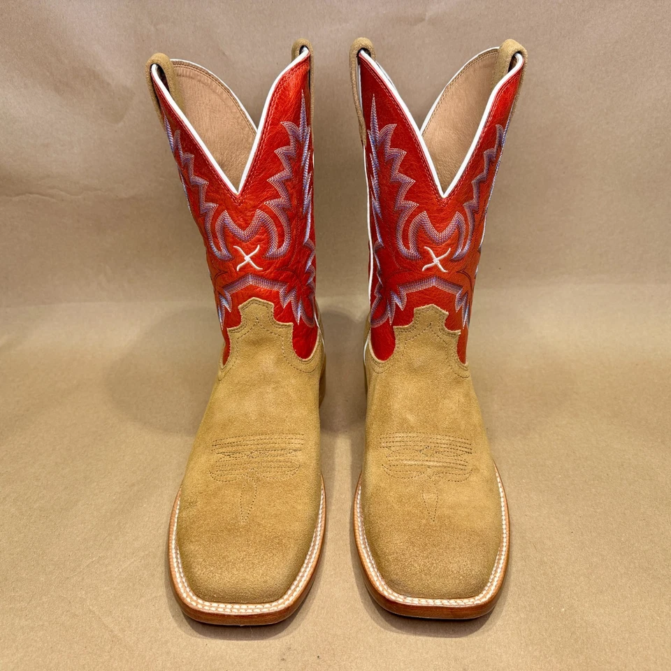 Twisted X Square Toe Roughout Cowboy Boots - Tan/Red - Size 9US Mens - Image 3 of 4