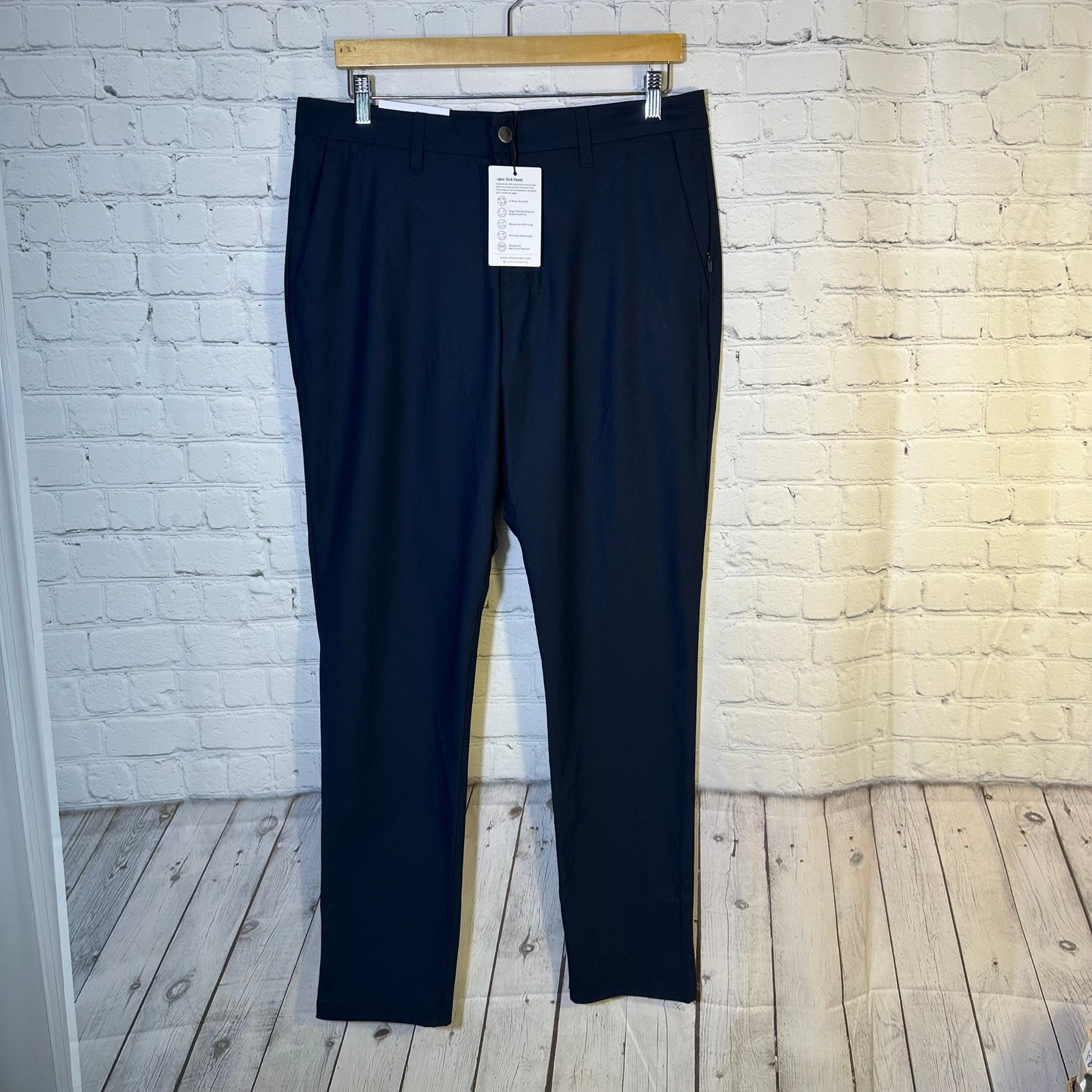 NEW Collars & Co Apex Tech Pants Mens 34x32 Navy Tailored Fit 4-Way Stretch