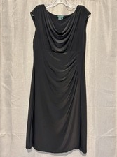 Lauren Ralph Lauren Dress Women 16 Black Crossover Front Gathered Side Stretch
