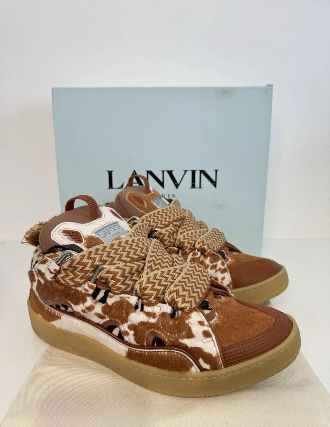 Lanvin — Lanvin Curb Sneakers Cow Print Pony Hair Sz 43 New Rare High Retail w/ Box