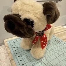 Puppy Love Walmart Dog Plush Pug Brown And Creme Stuffed Animal W/Ribbon Badge