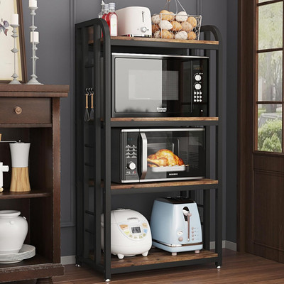4-Tier Microwave Oven Stand with Storage - Adjustable Kitchen Shelf Rack (Brown)