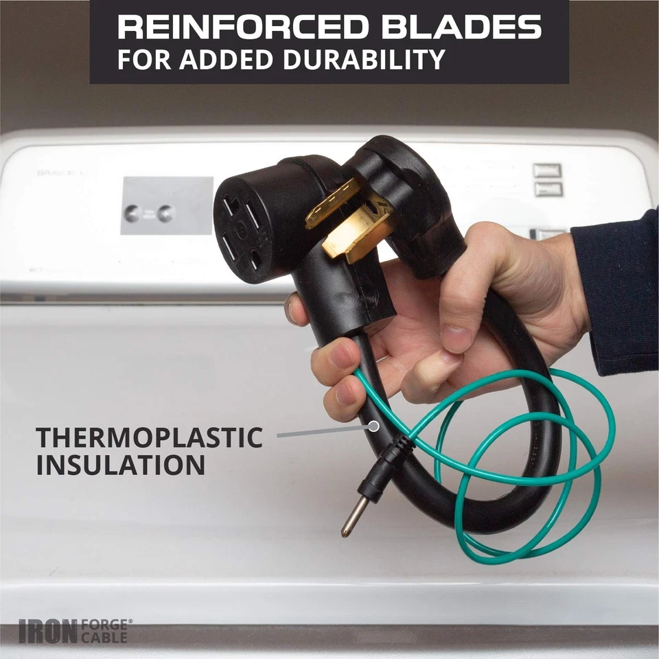 4 Prong to 3 Prong Dryer Plug Adapter - 1.5 Ft STW 10/3 Black Outlet Adapter - Image 4 of 4