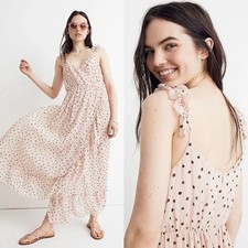 Madewell Pink Polka Dot Wrap Midi Dress Ruffle Strap Lurex Petite 6P