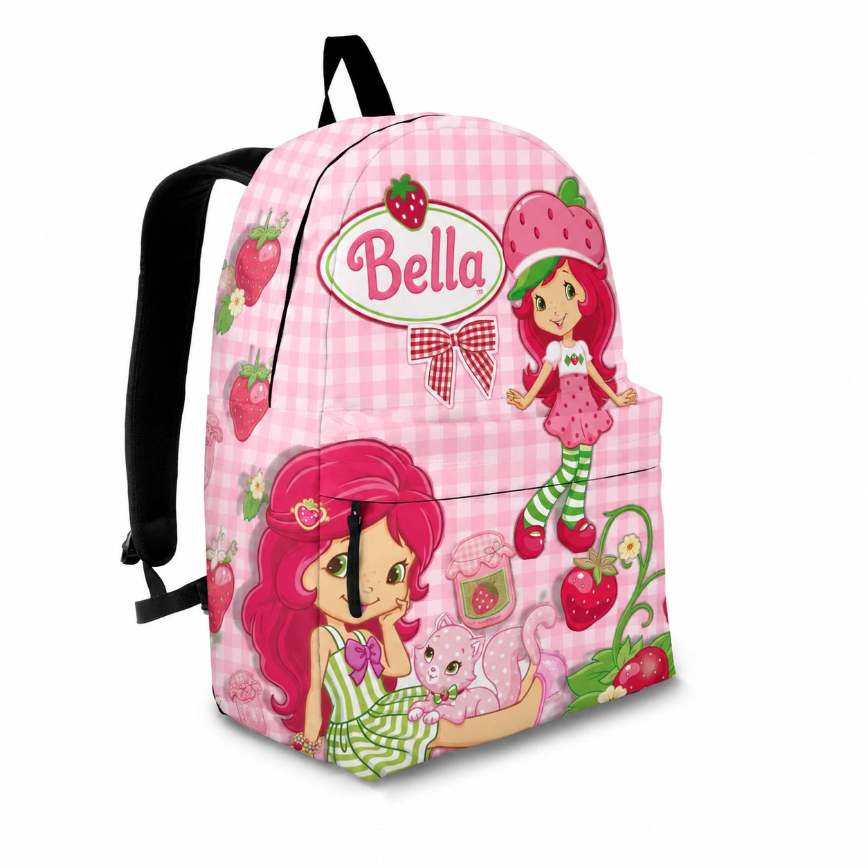 Custom Name Strawberry Girl Backpack, School Bag for Girls