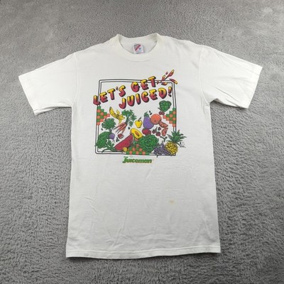 Vintage 90s Juiceman T Shirt Mens Medium White Lets Get Juiced Fruit Smoothie