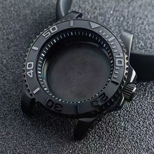42mm Black Steel 5ATM Ceramic Watch Case PVD 3'8 Crown Mod Parts Fit NH35 NH36