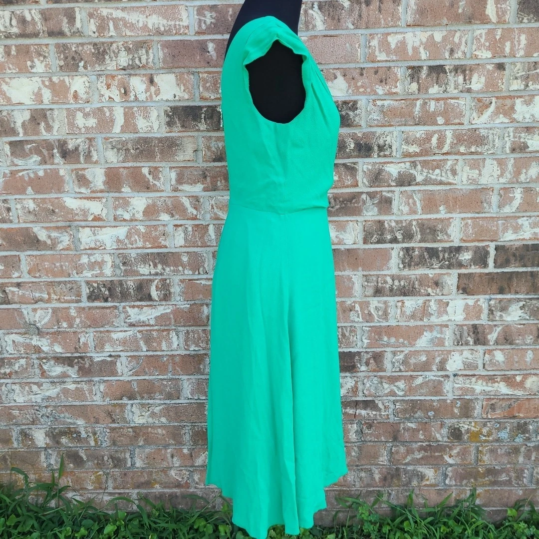 Abito midi donna Kate Spade Lucia taglia 8 zip retro foderato verde scollo a V aderente svasato