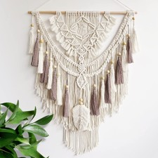 Macrame Wall Hanging, Woven Tapestry Beige  Dusty Rose Handmade Craft Decor