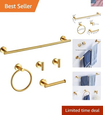 Brushed Gold Bathroom Hardware Set 5 Piece with Towel Racks for Bathroom, Sta...