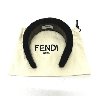 FENDI Fur Hair band Head band Boa zucca hair accessory Black | eBay