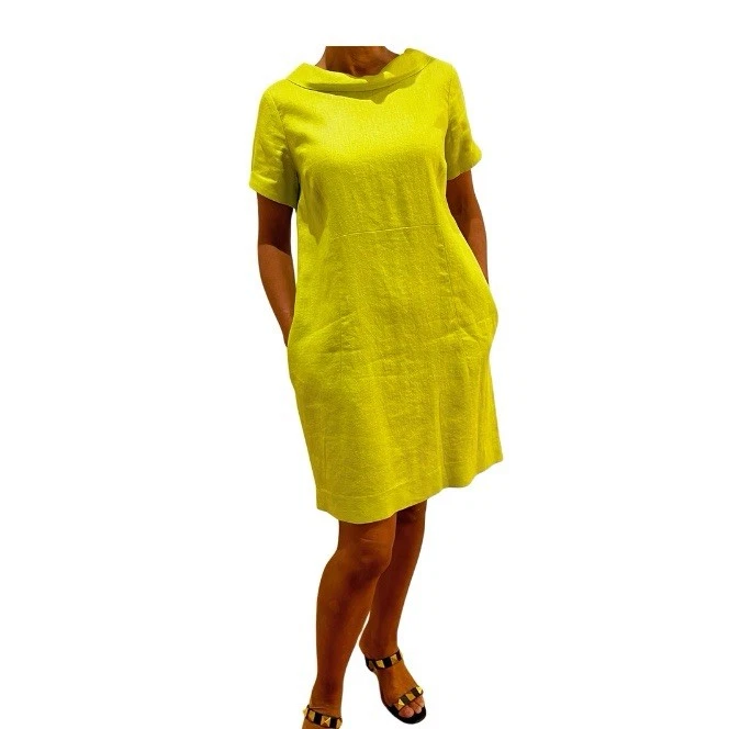 hobbs yellow linen dress Womens Hobbs Soft Yellow Petite Aliya Linen Blend Dress US 12