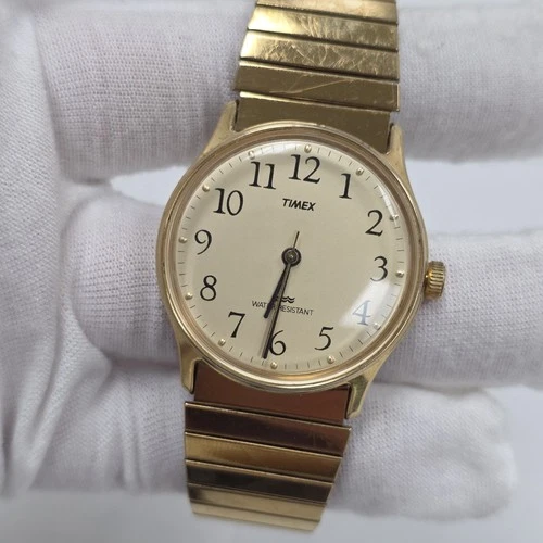 Timex Vintage Mens Watch Gold Tone Water Resistant Mechanical Wind Up Runs