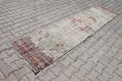 2x10 ft Vintage Turkish Runner, Handmade Red & Green Wool Ethnic Rug for Hallway
