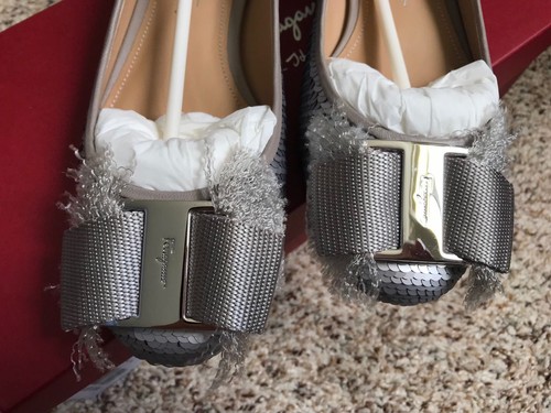 NEW Salvatore Ferragamo Marlia Bow Sequin Shine Ballet Flat 6B Silver $660 - Picture 10 of 11