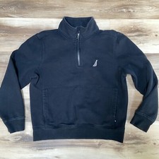 Nautica Sweatshirt Mens Small Black 1/4 Zip Mock Neck Pouch Pocket Pullover