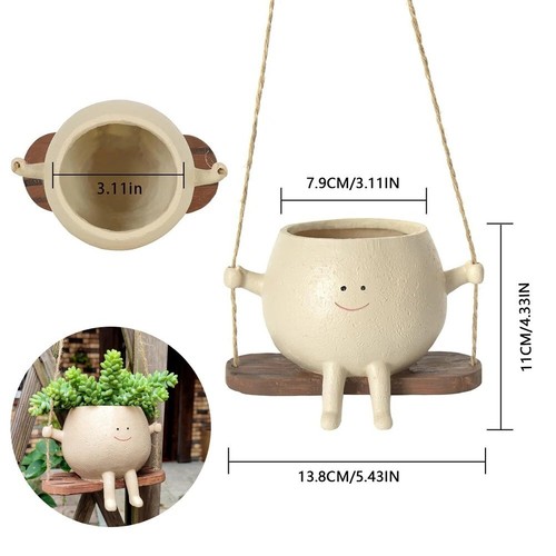 planter swing pot face hanging succulent flower pots garden resin cute head plan - Picture 7 of 7