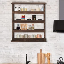 4 Tier Wall Mounted Wood Spice Rack Organizer Seasoning Storage Pantry Kitchen