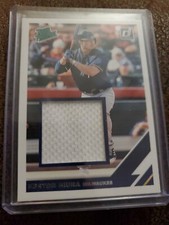 2019 DONRUSS RATED PROSPECT MATERIALS KESTON HIURA JUMBO JERSEY RELIC BREWERS 