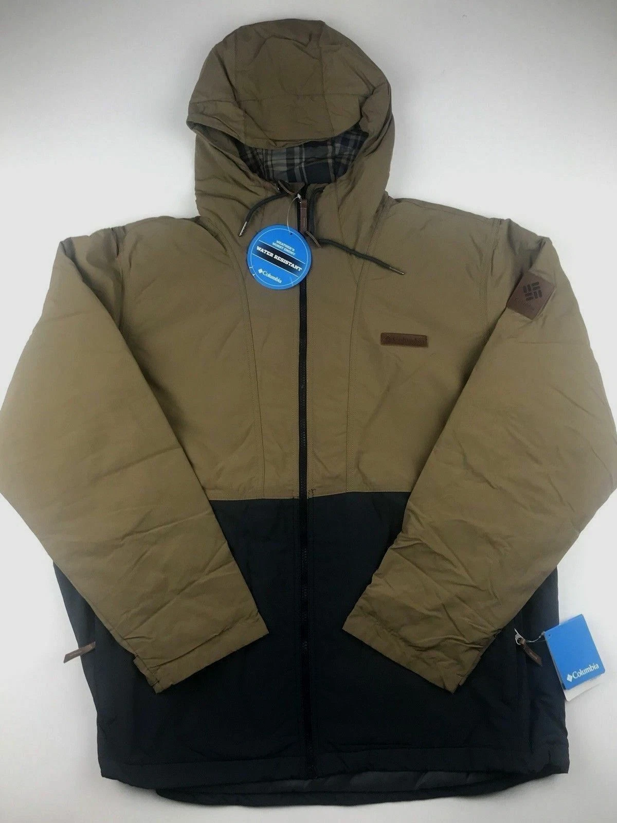 Columbia Mens 2XL Brown Blue Insulated Waterproof Full Zip Hooded Winter Jacket