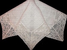 Vtg Stunning 1.5" wide LACE WEDDING HANKY WHITE SHEER LINEN appears UNUSED EX CD