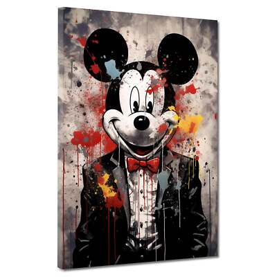 Maus im Anzug, Splatter Comic Leinwandbild Wandbild Kunstdruck XL Deko