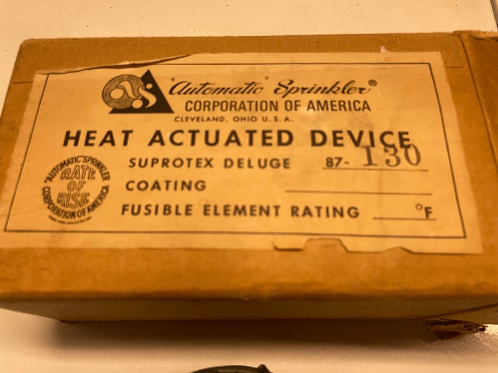 Vintage Automatic Sprinkler Corp Suprotex Approved Heat Activated