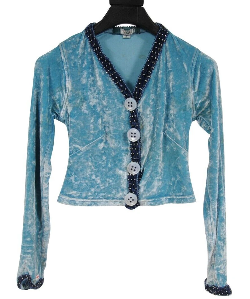 Cárdigan corto Voyage Invest In The Original pequeño chaqueta de terciopelo turquesa