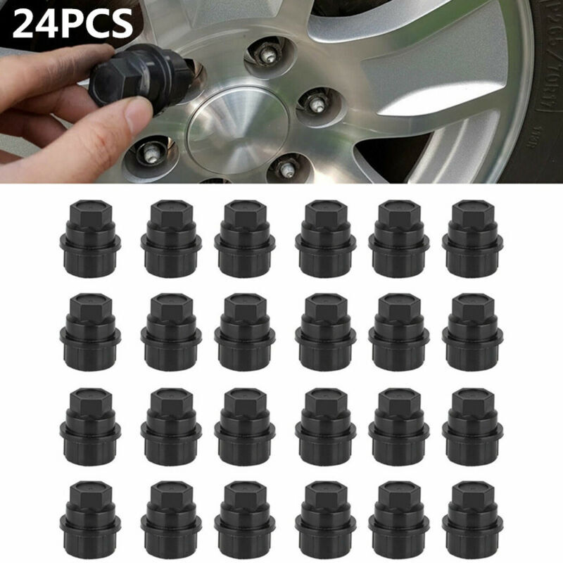 Spacer Experts 24pc Black Lug Nut Cap Covers For Chevy Silverado Tahoe GMC 6x5.5 (14x1.5) - OE Replacement