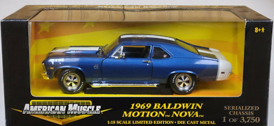 ERTL 1/18 - 1969 BALDWIN MOTION NOVA, New (Blue - 32475)
