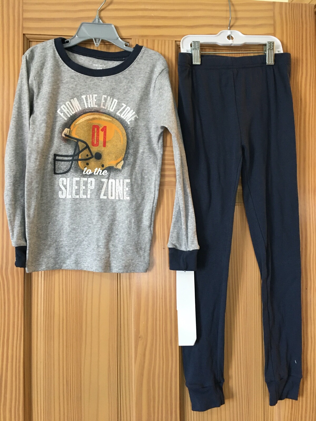 New Carter's Football Pajama Set Long sleeve long pants Snug Boys Gray