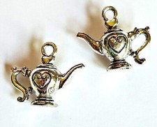 Teapot with Heart Charm Pendant Cast Fine Pewter