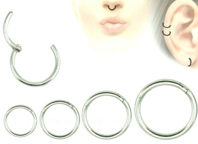 16G Hinged Seamless Segment Clickers Ring Steel Nose Hoop Earring Lip Septum 105