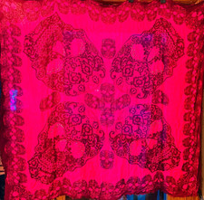 Skulls All Around scarf 47" x 52" in Pink & Black with rhinestones by Express