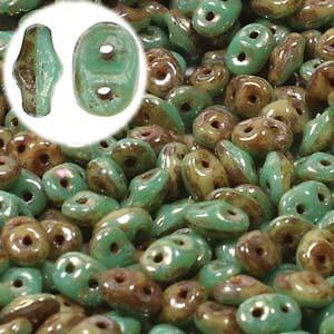 Duets Green Turquoise Ivory Picasso Superduo Beads (DU0563132-43400-TB)