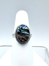 Sterling Silver Abalone Ring Size 7 --10 x 14.5 mm