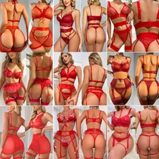 Women's Sexy Lingerie Lace Babydoll Bra Thong Set Sleepwear Underwear Nightwear