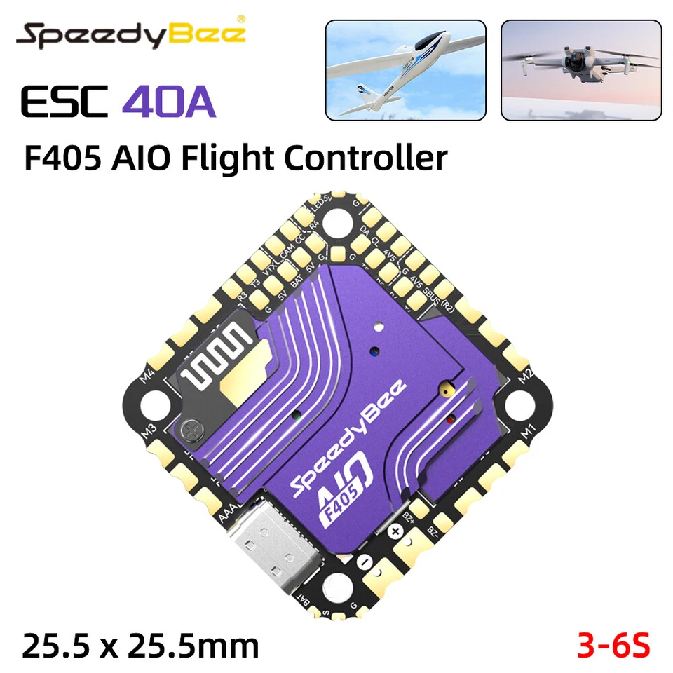 SpeedyBee F405 AIO 40A Flight Controller FC For 2-4" Ultra-Light 5" FPV Drones - Image 3 of 4