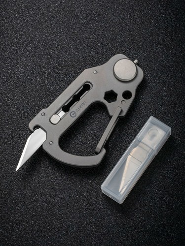 Civivi Polymorph Carabiner Keychain Multi Tool Gray Titanium Utility Plain Blade - Picture 1 of 12