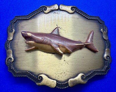 Shark Ocean Sea Life Raintree Western Framed Fishing Fishermans Belt Buckle