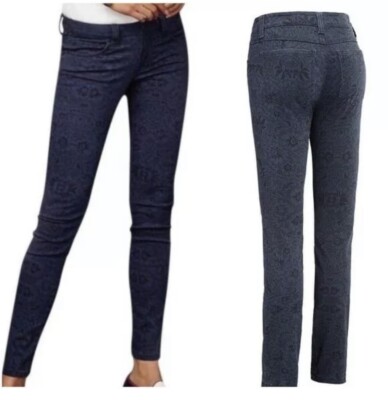 CAbi 3196 Denim Lace Curvy Fit Skinny Jeans Womens Size