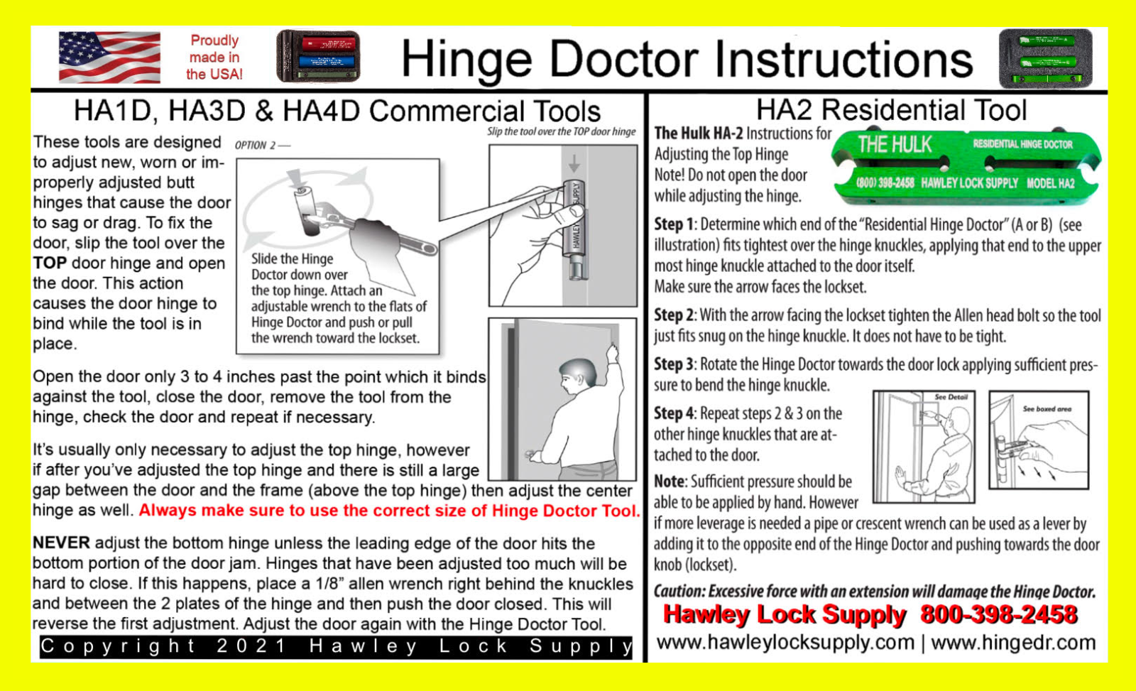 New Hinge Doctor Deluxe Set HA16D w yellow case & updated instructions