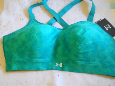 Women Under Armour continuum Medium Support Sport Bra 2XL green teal fitted cros